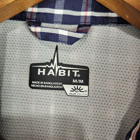 Habit Mens Vented Button Up Short Sleeve Shirt Sz M Blue Plaid 40+ Solar Factor - Picture 3 of 7